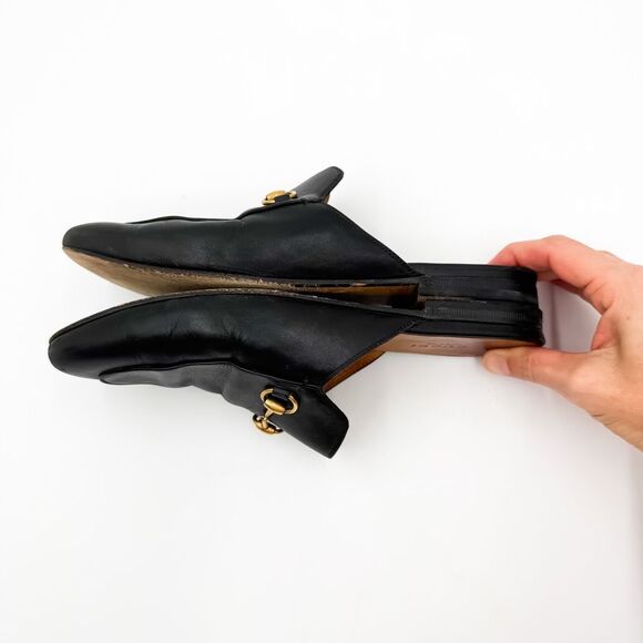 Gucci Princetown Horsebit Black Leather Loafers Mules Slip On Flats EU 38 US 8 - Picture 8 of 10